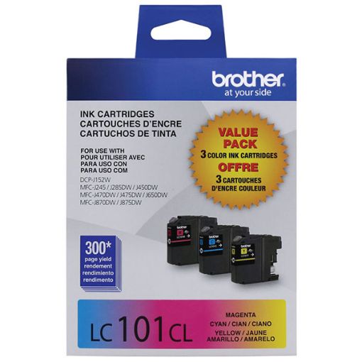 Picture of Brother LC1013PKS Cyan, Yellow, Magenta Ink Cartridges (3 pack) (900 Yield)