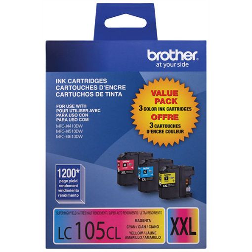 Picture of Brother LC1053PKS Extra High Yield Cyan, Yellow, Magenta Ink Cartridges (3 pack) (1200 Yield)