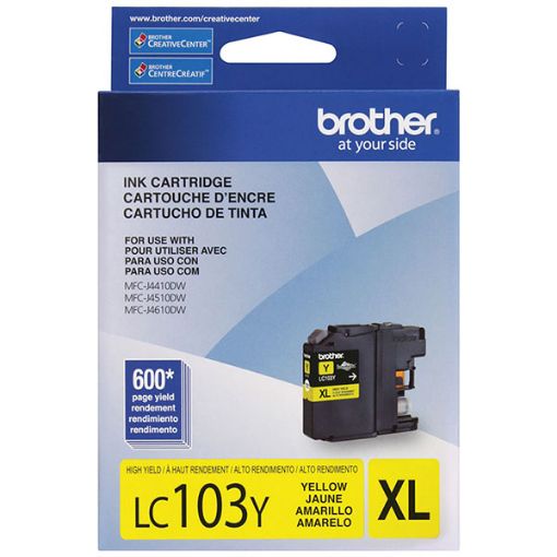 Picture of Brother LC103Y High Yield Yellow InkJet Ink (600 Yield)