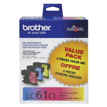 Brother LC613PKS (LC61C, LC61M, LC61Y) Cyan, Yellow, Magenta Inkjet Cartridges (3 pack) Brother LC613PKS (LC61C, LC61M, LC61Y) Cyan, Yellow, Magenta Inkjet Cartridges (3 pack)
