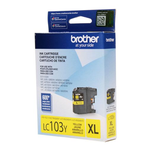 Picture of Brother LC103Y High Yield Yellow InkJet Ink (600 Yield)