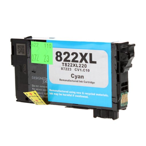 Picture of Remanufactured T822xl220-S (Epson T822) Ultra High Yield Cyan Inkjet Cartridge (1100 Yield)