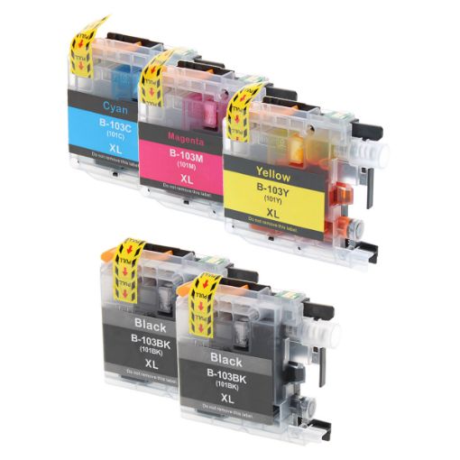 Picture of Compatible Brother LC103 (LC103BK/LC103C/LC103M/LC103Y) Inkjet Color Combo, 2xBlack, Cyan, Magenta, Yellow, 600 High Yield, 5 Cartridge Pack (2K/1C/1M/1Y)