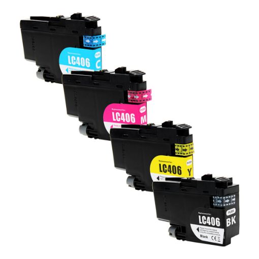 Picture of Compatible Brother LC406 (LC406 BK, C, M, Y) Inkjet Color Combo, Black, Cyan, Magenta, Yellow, 3000/1500 High Yield, 4 Cartridge Pack (1K/1C/1M/1Y)